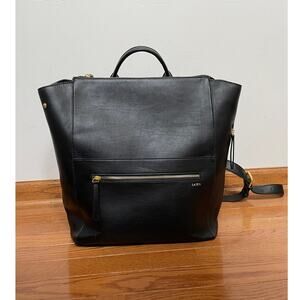 FAWN Square Backpack Diaper Bag Black Faux Leather Gold Tone Hardware